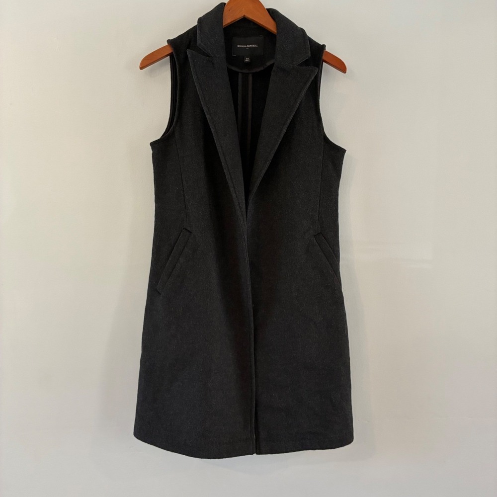 Banana Republic Wool Vest Wom XS Charcoal Heather Longline Academia Luxury Layer